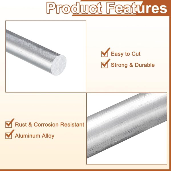 uxcell Aluminum Rod Industrial Grade Silver Cylindrical DIY-3